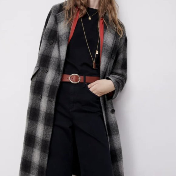ZARA Women New PLAID CHECK DOUBLE BREASTED MANTECO 100% WOOL COAT Gray ALL SIZES - Picture 9 of 16